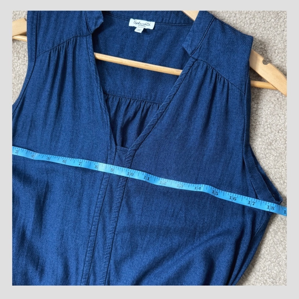 Splendid Willow Dress Tie Waist Dress Sleeveless Dark Washed Navy Blue V Neck - Picture 10 of 15
